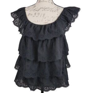 Andree |  Eyelet Ruffle Top Sleeveless Peasant Black Boho | Size L